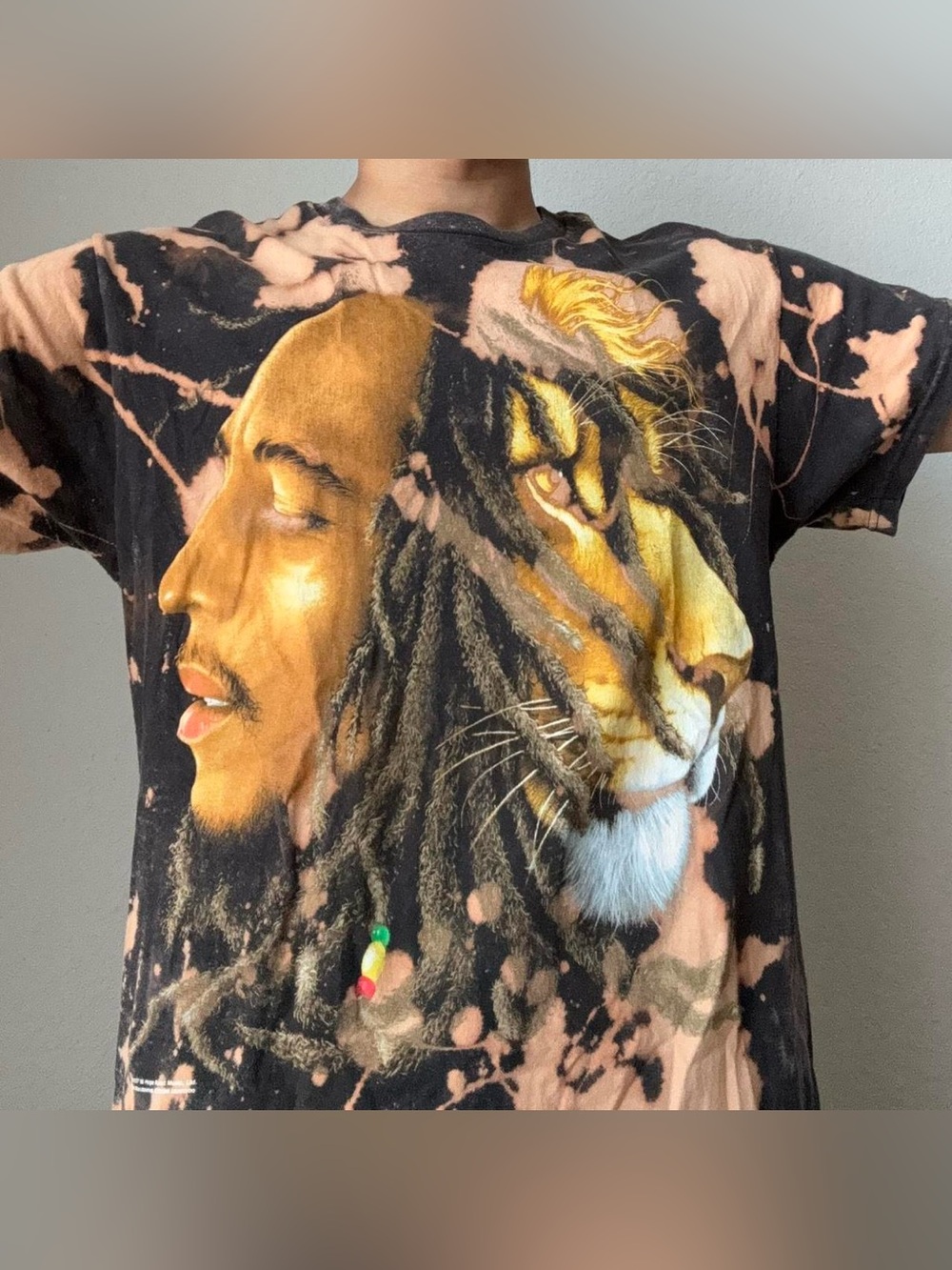 Vintage 2007 Bob Marley AOP Band Graphics Black Tee Shirt Y2K